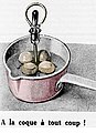 Sablier activant un mécanisme pour sortir les œufs à la coque de l'eau en fin de cuisson (1933) [120]