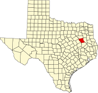 Kort over Texas med Anderson County markeret