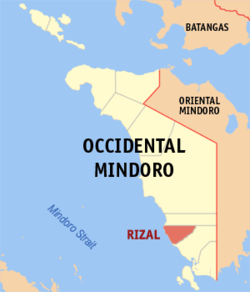 Map of Occidental Mindoro with Rizal highlighted