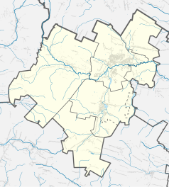 Mapa konturowa powiatu skarżyskiego, na dole nieco na prawo znajduje się punkt z opisem „Michniów”