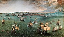 老彼得·布勒哲爾, Naval Battle in the Gulf of Naples (1558–1562) 42 × 71 cm