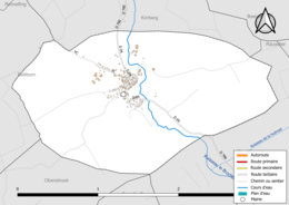 Carte en couleur présentant le réseau hydrographique de la commune