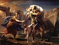 Image 31Eighteenth century painting by Pompeo Batoni depicting Aeneas fleeing from Troy. Aeneas carries his father. (from Founding of Rome)