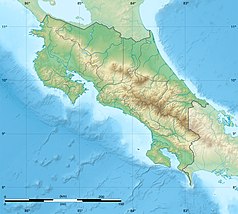 Mapa konturowa Kostaryki, blisko centrum na lewo znajduje się punkt z opisem „Nicoya”