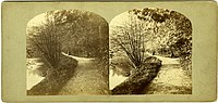 'Lovers walk Matlock Bath' Recto. A stereoscopic photograph from Keene's series 'Derbyshire Stereographs. Circa 1858.