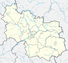Mapa konturowa powiatu brodnickiego, w centrum znajduje się punkt z opisem „Parafia Niepokalanego Poczęcia Najświętszej Maryi Pannyw Brodnicy”