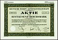 Share of the Deutsche Werft AG, issued 27. September 1927