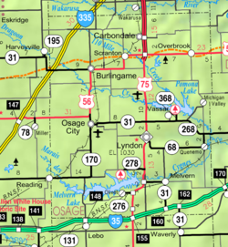 KDOT map of Osage County (legend)