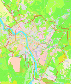 Mapa konturowa Pskowa, w centrum znajduje się punkt z opisem „Pskow-Passażyrskij”