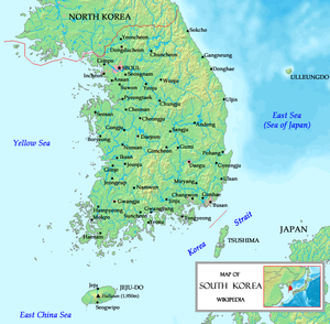 Kart over Sør-Korea.
