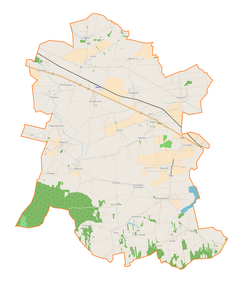 Mapa konturowa gminy Wróblew, po prawej nieco u góry znajduje się punkt z opisem „Kościerzyn”