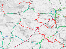 Die ehemals von der Burgenlandbahn betriebenen Bahnstrecken (rot).