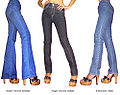3 jeans femme en taille haute : coupe "flare" (gauche) et slim (milieu et à droite).