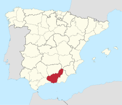 Map o Spain wi Granada heichlichtit