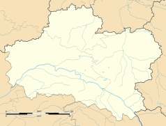Mapa konturowa Loiret, blisko centrum na lewo znajduje się punkt z opisem „Donnery”