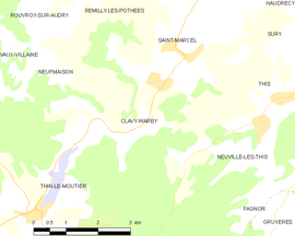 Mapa obce Clavy-Warby