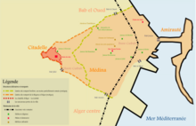 Carte de la Casbah indiquant les différentes parties du quartier.