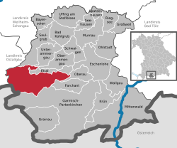 Lage der Gemeinde Ettaler Forst im Landkreis Garmisch-Partenkirchen (anklickbare Karte)