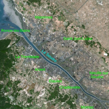 Localisation des principales communes bordant l'estuaire de la Seudre sur une image satellite