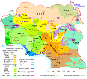 베냉, 나이지리아, 카메룬의 언어학적 지도. 이보어는 나이지리아 남부, 적도 기니, 카메룬, 아이티, 바베이도스, 벨리즈, 트리니다드 토바고에서 쓰인다. 이보어는 또한 자메이카 크리올의 많은 단어의 원천이다.