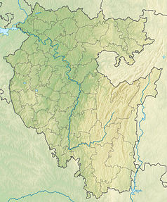 Mapa konturowa Baszkortostanu, po prawej znajduje się punkt z opisem „źródło”, natomiast blisko lewej krawiędzi u góry znajduje się punkt z opisem „ujście”