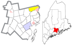 Location of the town of Winterport (in yellow) in Waldo County and the state of Maine