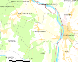 Mapa obce Cours-les-Barres