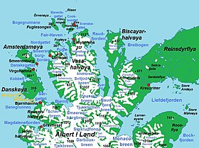 Carte de la Terre d'Albert I Dans les Pays avec l'archipel tout à droite.