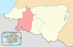 Location of Lower Navarre within the Pyrénées-Atlantiques departement.