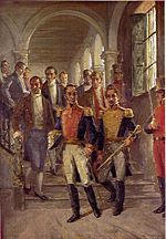 Simón Bolívar et Francisco de Paula Santander lors du congrès de Cúcuta, en 1821.