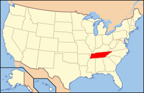 Tennessee муж улсыг тодруулсан АНУ-ын газрын зураг