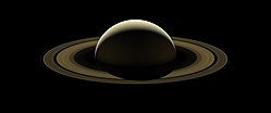 Cassini portrait of Saturn, backlit by the Sun