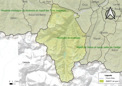 Carte des ZNIEFF de type 2 sur la commune.