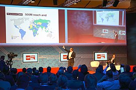 CeBIT Global Conferences On stage showing the world for Wikipedia Zero