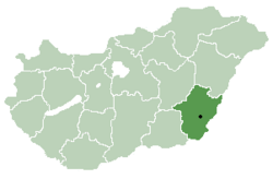 Location of Békés County in Hungary