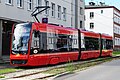 Pesa Twist 2012N tram at Ulica Obrońców Westerplatte ("Defenders of Westerplatte Street") in Roździeń