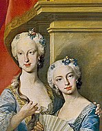 Maria Teresa (esq.) com a irmã Maria Antônia (detalhe da pintura A família de Filipe V de Louis-Michel van Loo)