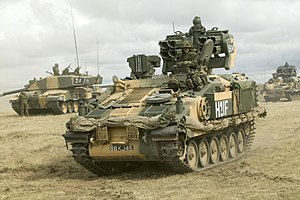 スターストリーク地対空ミサイルを搭載したイギリス陸軍のストーマー装甲車。2005年、イギリス陸軍サフィールド訓練部隊所属車両、カナダ国内。