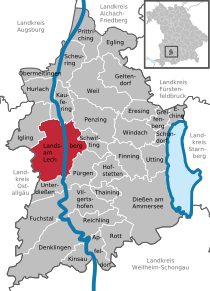 Poziția orașului Landsberg am Lech pe harta districtului Landsberg am Lech