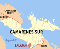 Mapa ng Camarines Sur na nagpapakita sa lokasyon ng Balatan.