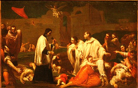 Giuseppe Maria Crespi Bernardo Tolomei unter den Opfern der schwarzen Pest in Siena in 1348 (um 1735).