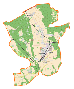 Mapa konturowa gminy Zbąszynek, blisko centrum na dole znajduje się punkt z opisem „Zbąszynek”