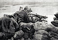 Image 15A Belgian machine gunner at the front lines in 1918, firing a Chauchat machine gun. (from History of Belgium)