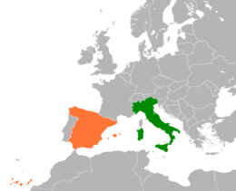Mappa che indica l'ubicazione di Italia e Spagna