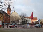 Blick in die Rosenstraße (links und Parkplatz)