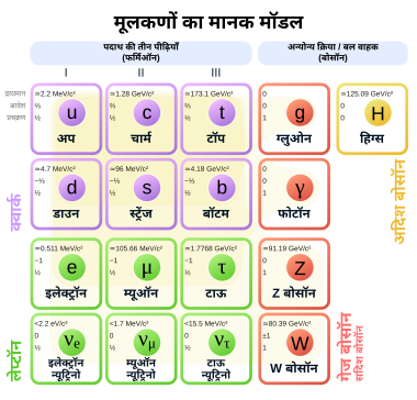 A table with four rows and four columns, with each cell containing a particle identifier