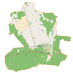 Mapa konturowa gminy Rzepin, na dole po prawej znajduje się punkt z opisem „Jerzmanice”