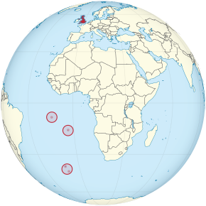 Poloha Svaté Heleny, Ascensionu a souostroví Tristan da Cunha.