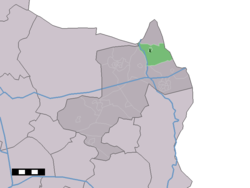 The village centre (dark green) and the statistical district (light green) of Lattrop in the municipality of Dinkelland.