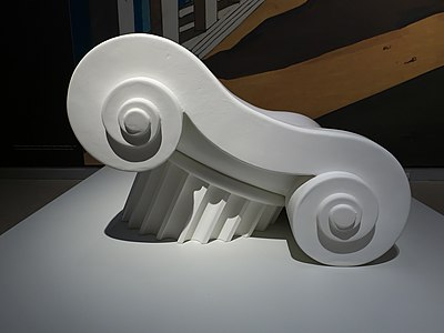 Postmodern reinterpretation of the Ionic column as the Capitello seating, designed by Studio 65 and produced by Gufram, differentiated-density polyurethane foam coated with latex rubber, 1972, unknown location[34]
